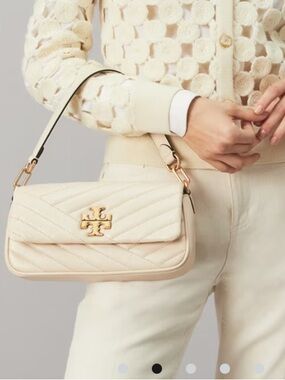 KIRA CHEVRON SMALL FLAP SHOULDER BAG New Cream NWT